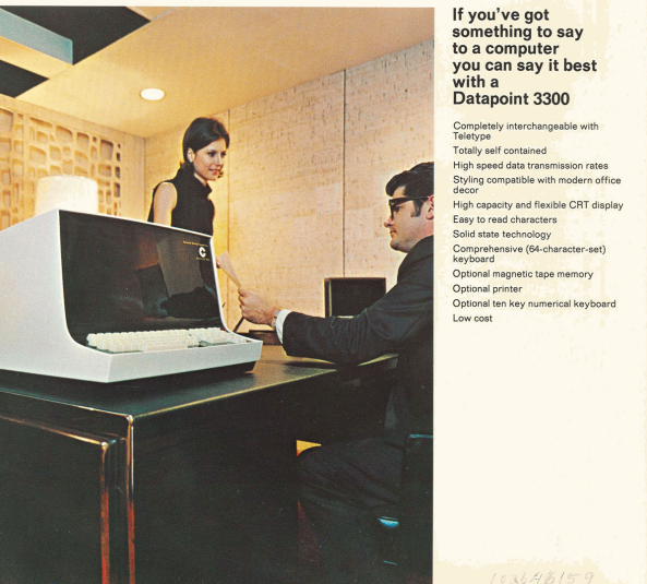 Datapoint3300's tweet photo. If you've got something to say to a computer, you can say it best with a Datapoint 3300.

The first ever terminal

$3300 https://t.co/KiAWjXEtg3