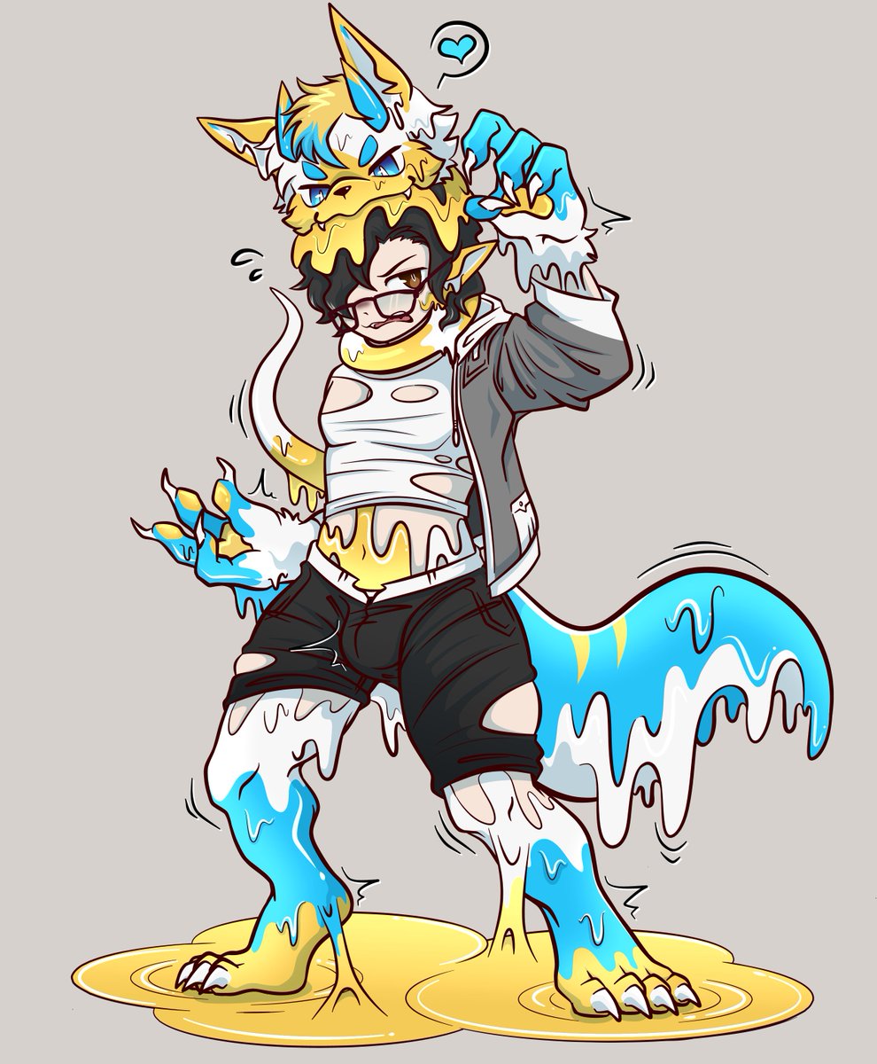 【画作】🖼️——
#transformation #furryart ＃transfur ＃tfeveryday
●粘液攀附肌肤的感觉从脚尖一直蔓延至少年的后背，直到那颗黏糊糊的兽头压在了少年的头部。
●下压，下压——直到那颗兽头几乎要吞没他的半个脑袋。

【放弃挣扎，放松身体，让每寸骨肉和细胞都与我结合，你的肉体会变得更强大……】