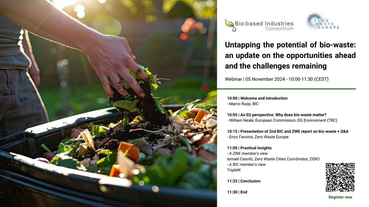 🚨#𝗪𝗲𝗯𝗶𝗻𝗮𝗿 𝗮𝗹𝗲𝗿𝘁🚨

On 5 November, join <a href="/biconsortium/">Bio-based Industries Consortium</a>  and ZWE for a webinar to discuss the findings of the 2nd edition of their report on the current and future availability of #biowaste in the EU-27 (published on the same day).

Registration: zurl.co/Xap8