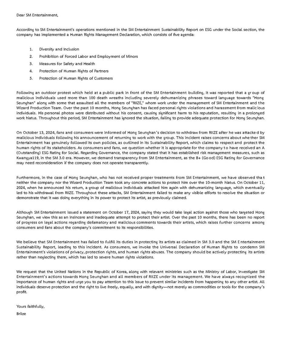 Dear SM Entertainment,
<a href="/SMTOWNGLOBAL/">SMTOWN</a>

The Failure of SM Entertainment to Protect Privacy Rights and Human Rights    

#승한복귀시위_SM입장표명해 
#WeWantSevenRIIZE