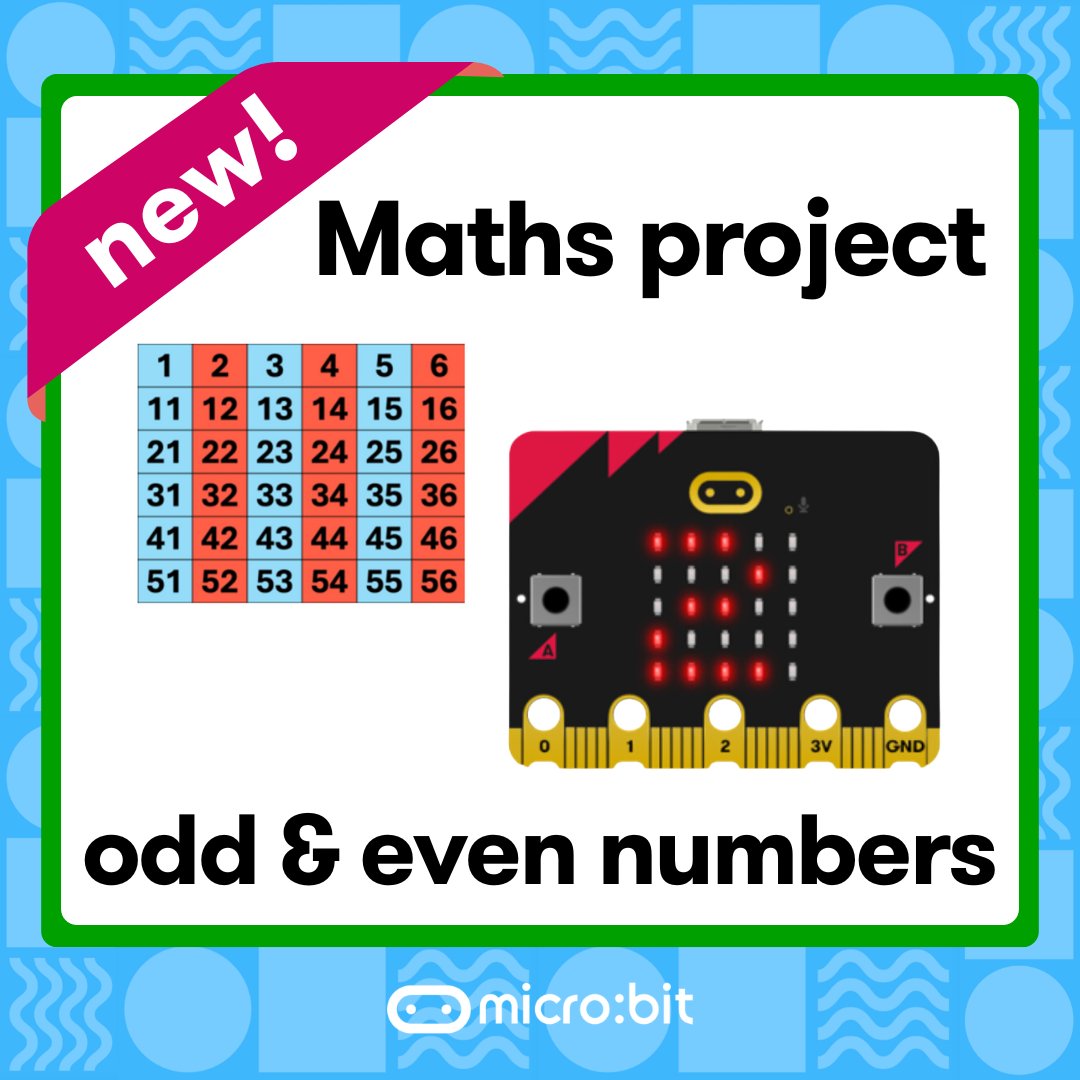 ⚡️NEW NUMERACY CODING PROJECT!
Play this maths game with your BBC micro:bit! 
👉 Program it to choose a random number from 1 - 100
👉 You can decide if the number is odd or even
👉 Use your micro:bit to test if you are right
microbit.org/projects/make-…
#teachers #coding #microbit