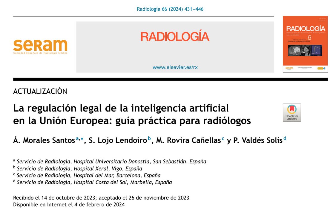 Drbastimd's tweet photo. 🤖 Regulación legal de la IA en radiología🚨 ¿Sabías que la inteligencia artificial (IA) en radiología está clasificada como "alto riesgo"?🧐 Este artículo de te explica todo lo que necesitas saber sobre su regulación en la UE. ¡Vamos con el 🧵! 👇 https://t.co/Urexa3xZif