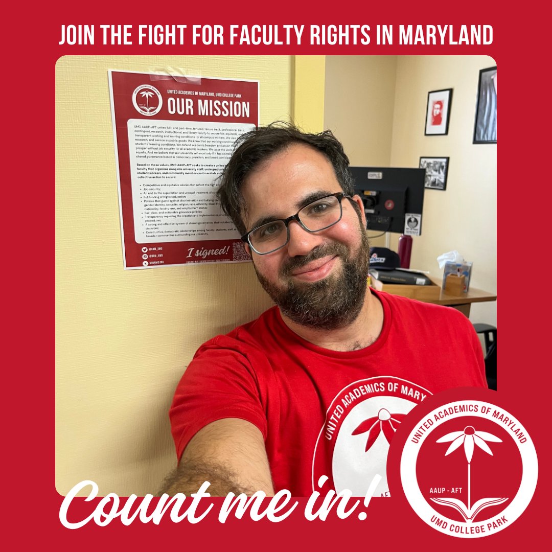 Who is that rocking our new mission statement outside his office door?!?!

That is our VP <a href="/Greene_DM/">Dan Greene</a>! 

Join Dan &amp; faculty of all ranks/types across U of Maryland &amp; sign our mission statement: actionnetwork.org/forms/2371345b…

Together we will make UMD a better university for all!