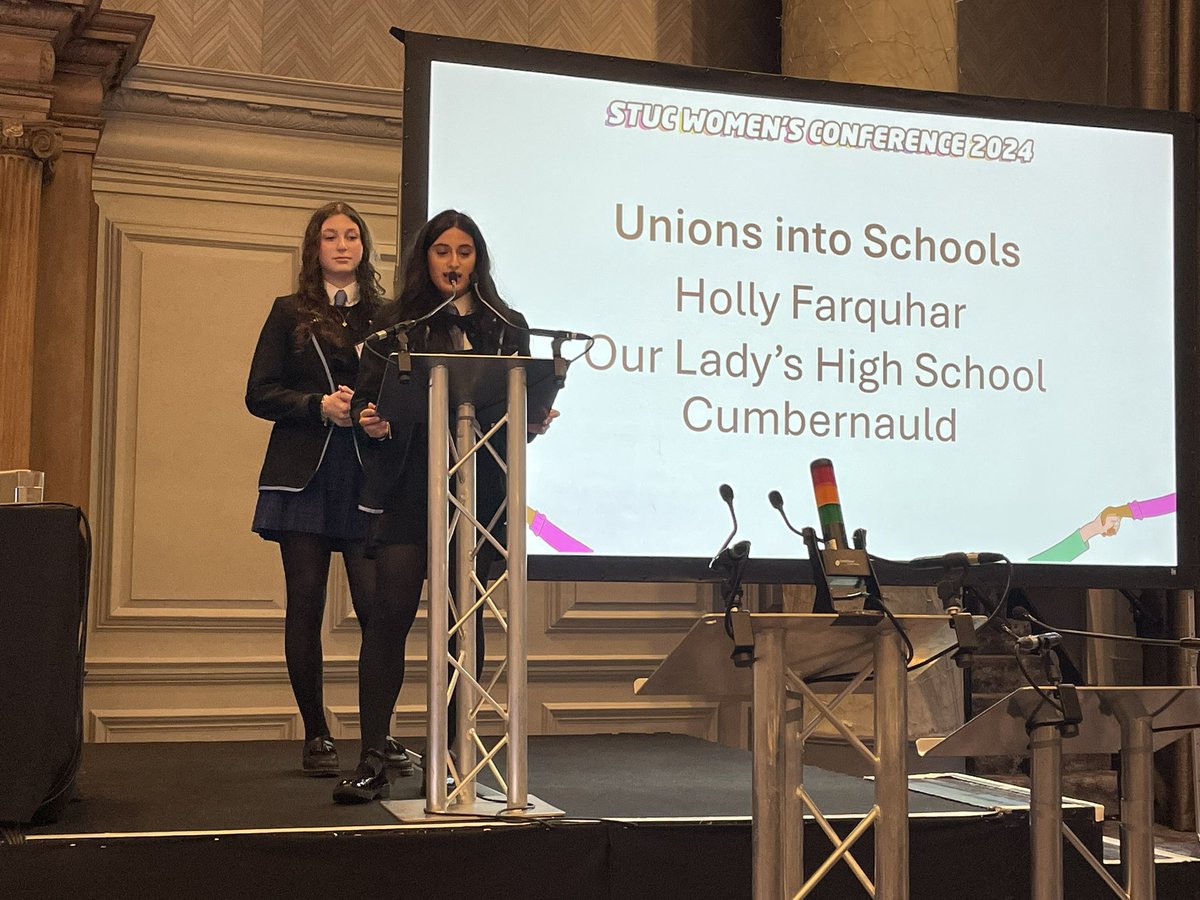 ScottishTUC's tweet photo. A highlight of our Women’s Conference - pupils from 5 local schools visited and delivered speeches on tackling sexual harassment #STUCWomen24 https://t.co/eNLi8AuHQY