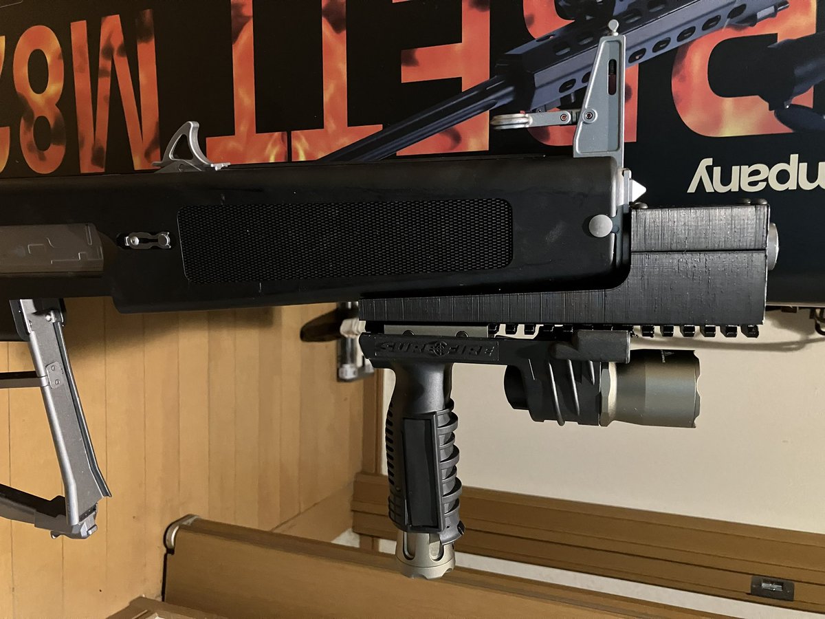 AA12バレルアンダーマウントの形状確認試作
良い感じっぽいのでアルミで本番作る( ‘ᾥ’ )
ロングアウターバレルも考えねば