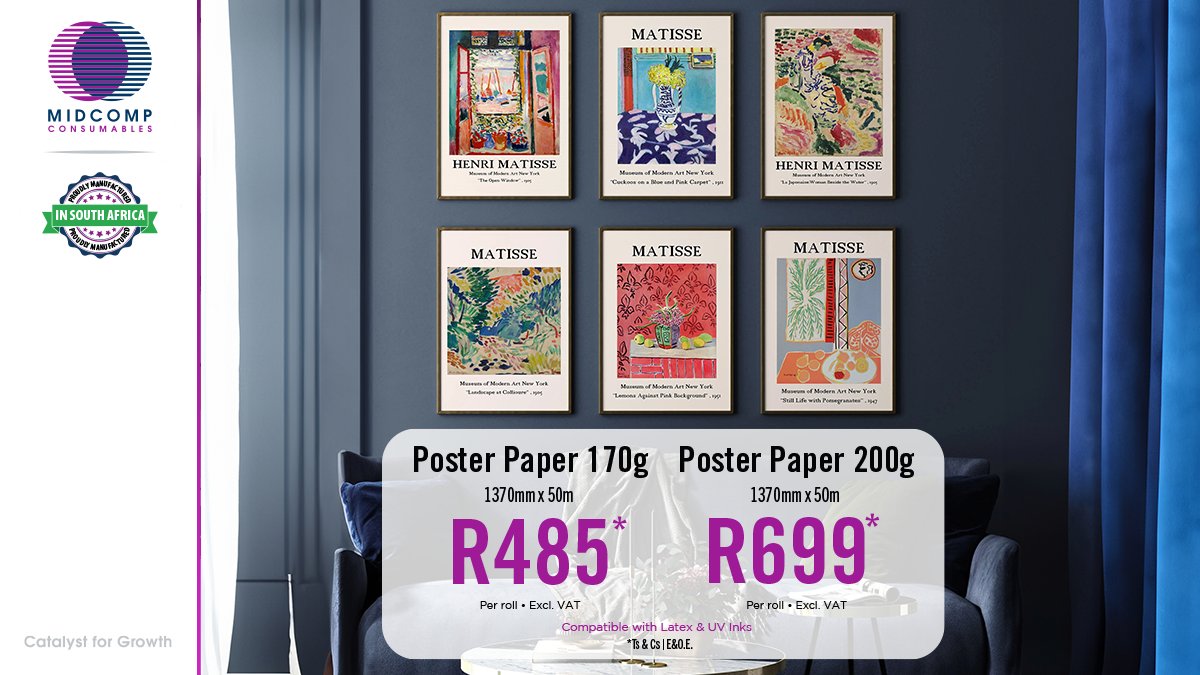 MidcompOfficial's tweet image. POSTER PAPER FOR DIGITAL PRINTING
Gear up for your summer advertising with our Poster Paper deals for short-term adverts and retail promotions. Contact us for more info or explore our full media range midcomp.co.za/paper/| consumables@midcomp.co.za | 010 020 9999
#posterpaper