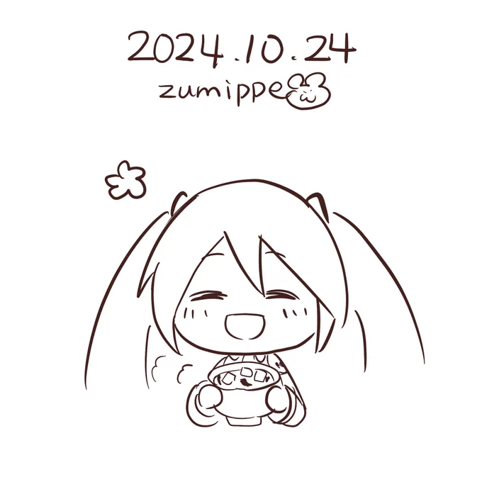 #5分絵日記 #初音ミク 
今日はみそ汁を飲みました。 