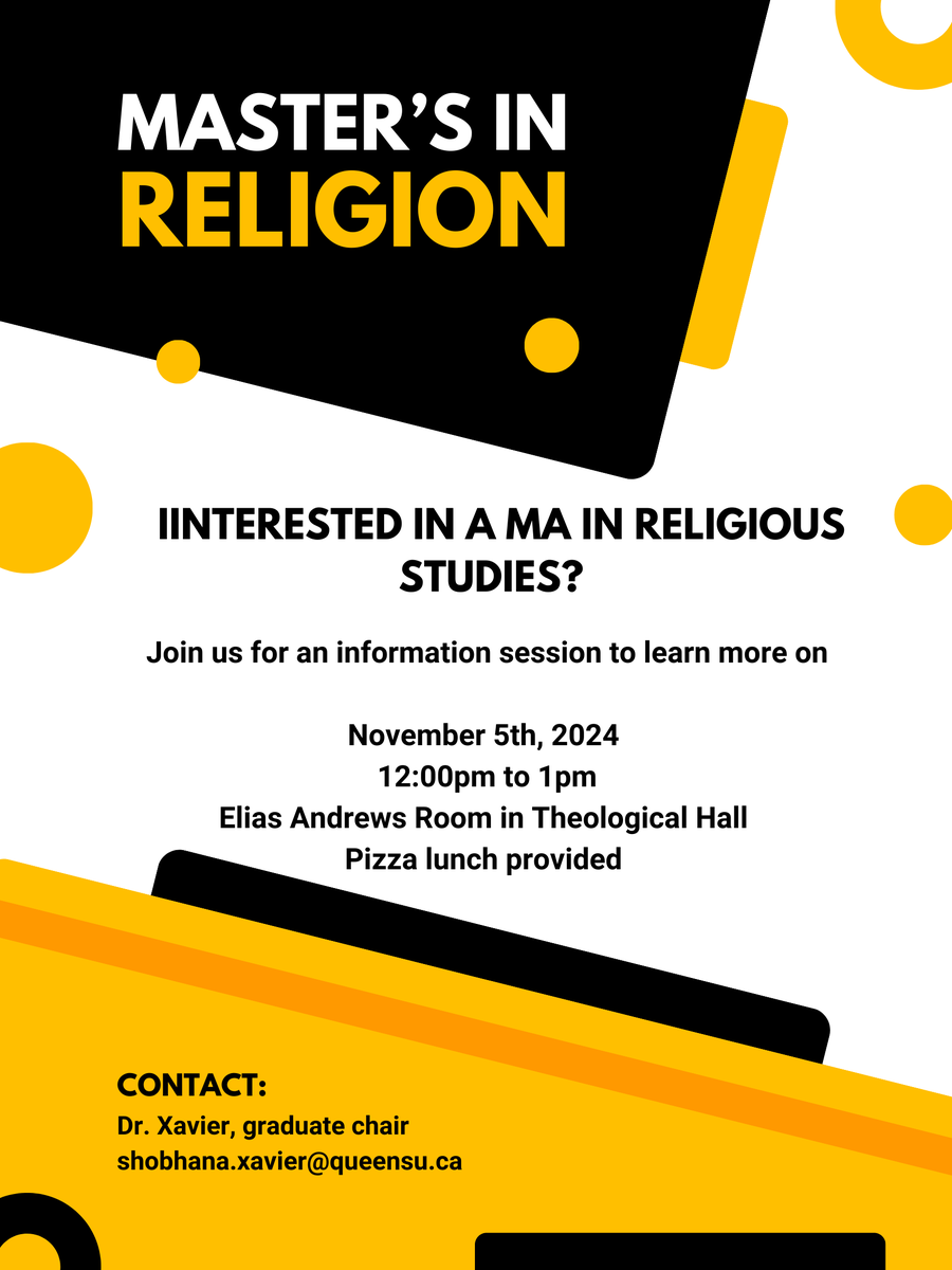 You're invited to join us for an information session to learn more about an MA in Religious studies. We hope to see you there!