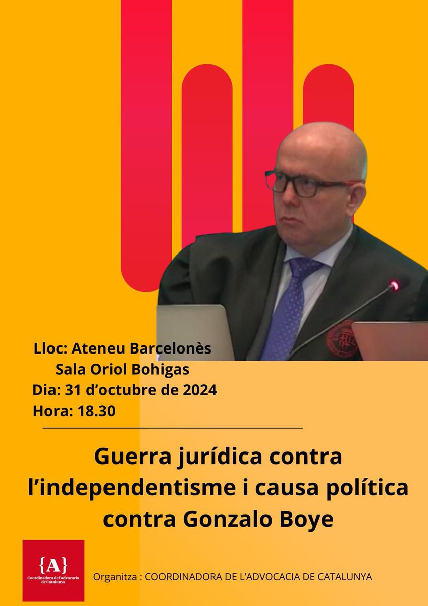 📌ATENCIÓ📌
⚖️CONFERÈNCIA DEL COMPANY <a href="/boye_g/">Gonzalo Boye</a> ⚖️
📆 31 d’octubre 2024
⏱️ 18:30 h
📍Ateneu Barcelonès
👉Entrada lliure