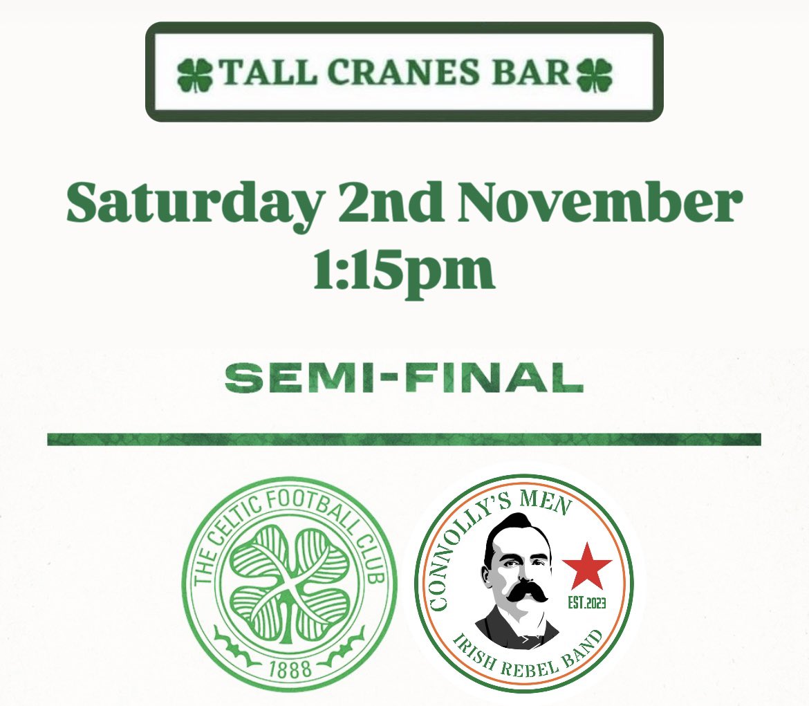 We’ll be in Tall Cranes before next weekend’s semi-final vs Aberdeen🍀