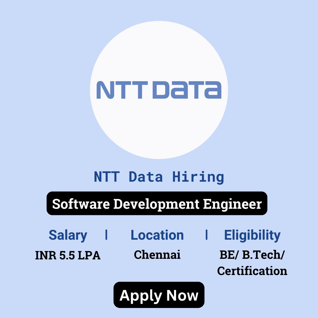 karthikpattadi's tweet image. 🔍 NTT Data Off Campus Drive 2024 🔍
💼 Job Role: Software Development Engineer
🔗 Apply Here: zurl.co/pw1k
💬 Join Our WhatsApp Group: zurl.co/HzO9
#NTTData #SoftwareDevelopmentEngineer #OffCampusDrive2024 #JobOpportunity