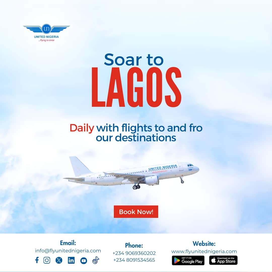 flyunitedng's tweet photo. Connect to Lagos from all our destinations! Book your trips now on our website or mobile app! ✈️ 

#UnitedNigeriaAirlines #FlyUnitedNigeriaAirlines #FlyingToUnite #AMoreRewardingWayToFly #travelnigeria #lagos https://t.co/hGumpX0mEv