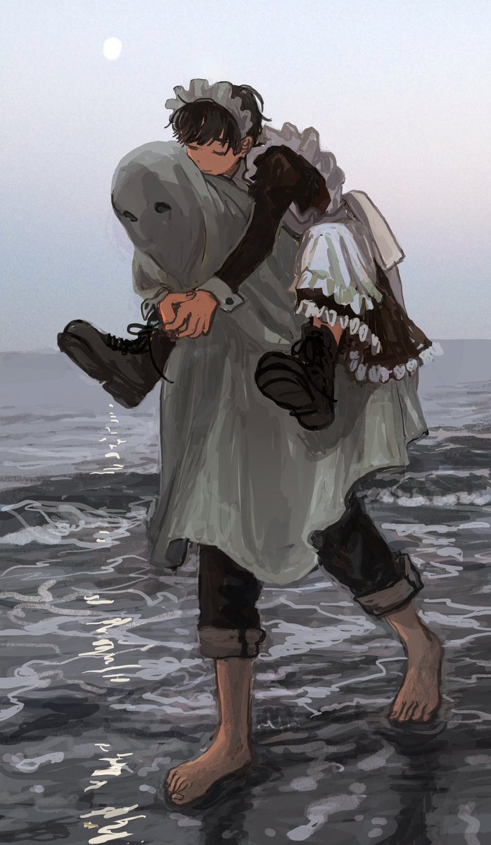 manuhamu's tweet image. メイド服と海とおばけ