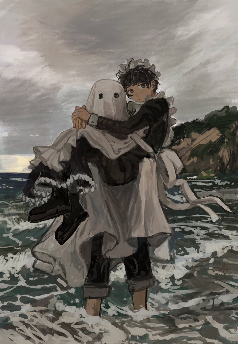 manuhamu's tweet image. メイド服と海とおばけ