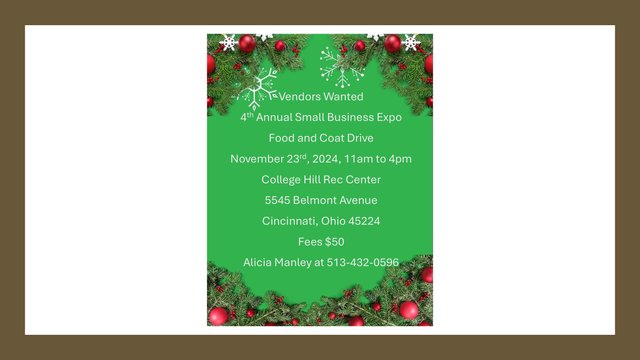 AliciousFaithe's tweet photo. We growing! 23 spots left. Don't miss out. Small Business Saturday Food and Coat Drive. Only accepting 2 of the same type of vendor. Fees $50. Call me, text me, DM me. #SmallBusinessSaturday #supportlocal #Cincinnati #vendorevent  #aliciouslysaucy @WLWT @FOX19 @WCPO @Local12 https://t.co/PxyOw6aYym