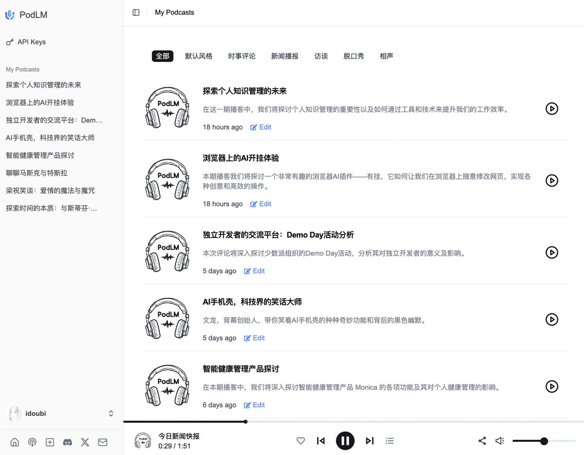 idoubicc's tweet image. 今天是我自由职业一周年的日子，新产品 PodLM 被 ProductHunt 推荐了，请大家帮忙冲冲票，感激不尽。下一个自由年继续努力，做好产品！😂

producthunt.com/posts/podlm