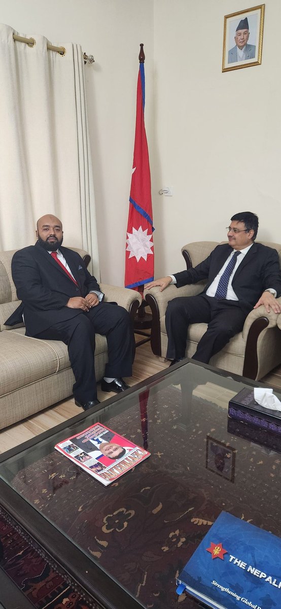 AdhiTapas's tweet photo. I welcomed HE Mr. Mohamed Thoha, High Commissioner of the Republic of the Maldives in Pakistan at the Embassy of Nepal in Islamabad. During the meeting, we discussed the NP-MV bilateral relations, tourism promotion and economic cooperation between our two friendly countries. https://t.co/XXpqDsgqYo