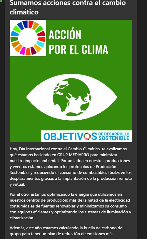 Es hipócrita que <a href="/GRUPMEDIAPRO/">GRUP MEDIAPRO</a> hable de reducir combustibles fósiles mientras sigue aumentando la presencialidad que incrementa el uso de estos combustibles. Las acciones debe reflejar el compromiso real con el medio ambiente.