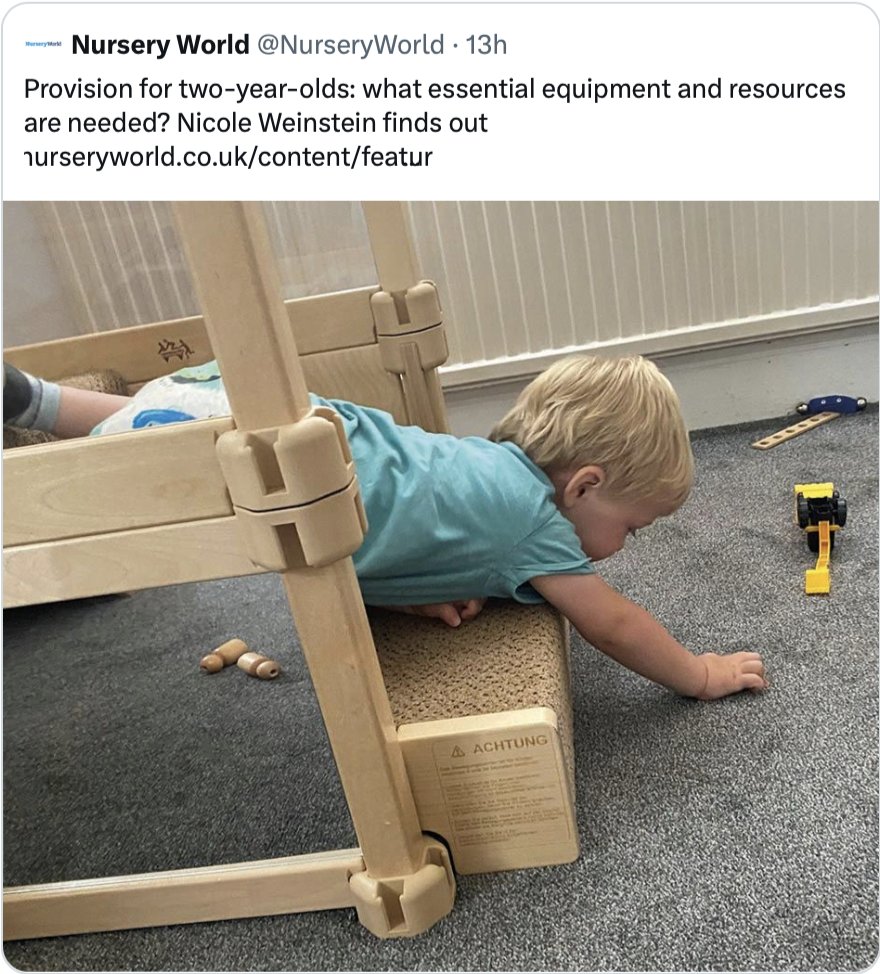 Suzanne Zeedyk (@suzannezeedyk) on Twitter photo Adults. The 'essential equipment' needed by 2-year-olds is adults.
Adults who are not stressed, not overwhelmed.
Adults who can share childrn's interests & give them attention & contain big feelings & play & have fun.
That is what 2-year-olds need most: Adults.
<a href="/paulinescott222/">Pauline Scott 🍊💜</a> Adults. The 'essential equipment' needed by 2-year-olds is adults.
Adults who are not stressed, not overwhelmed.
Adults who can share childrn's interests & give them attention & contain big feelings & play & have fun.
That is what 2-year-olds need most: Adults.
<a href="/paulinescott222/">Pauline Scott 🍊💜</a>