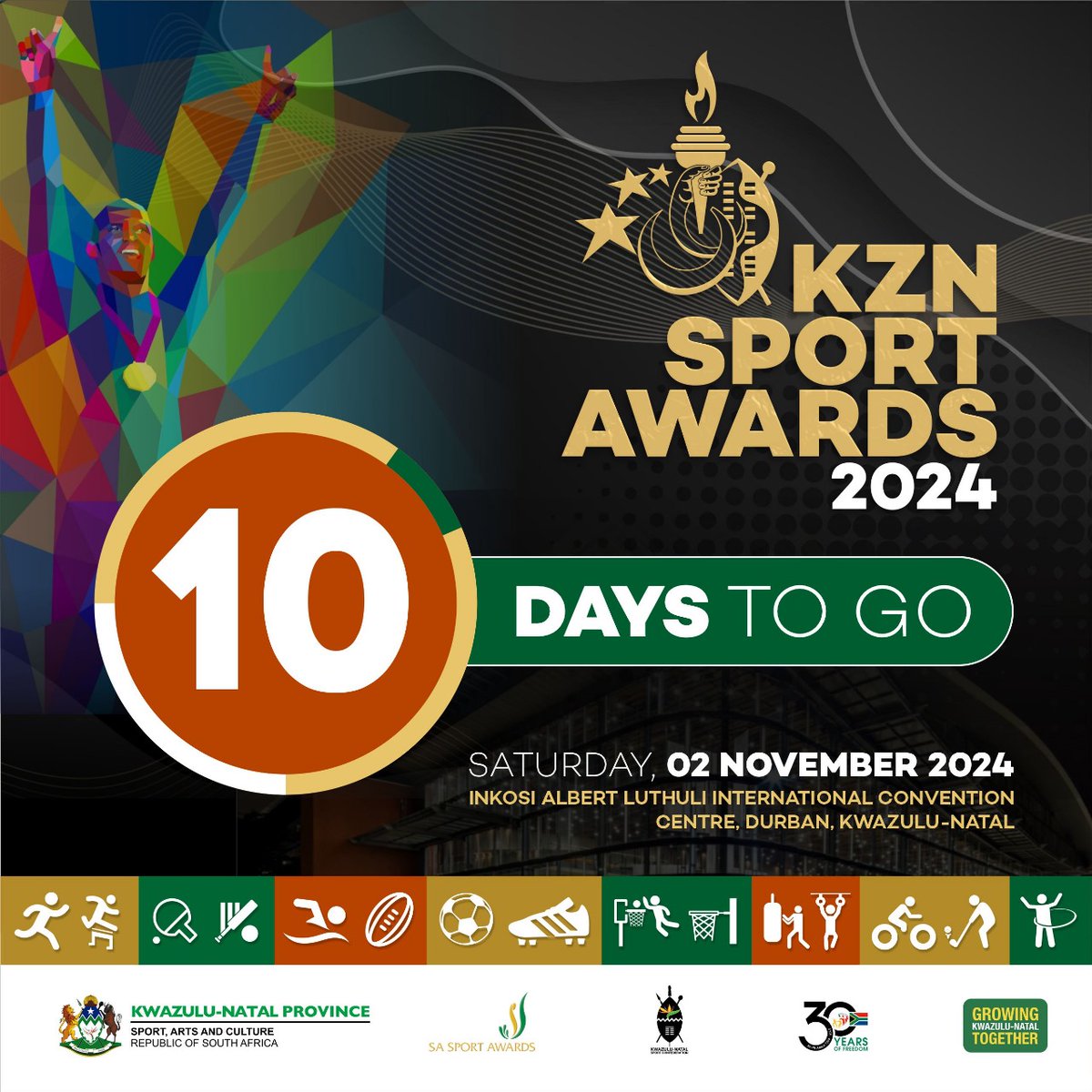 #KZNSportAwards TEN days to go. Don't forget to vote for your #KZNSportAwards Sport Personality of the Year by sms to 333258.
