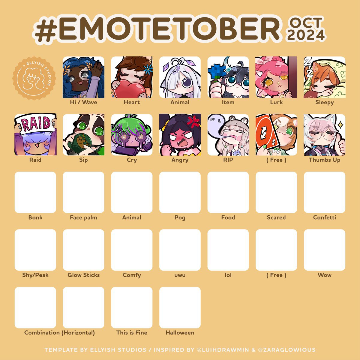 Update 2nd row of my #EmoteTober 🎃 To join:
✨Follow my account (NO alt account)
✨Like &amp; repost
✨Comment a ref image

I will pick one name randomly everyday until October 31st 🩵 Good luck! If you joined under the other posts you don't have to apply again 🍎 #IndieVtuber