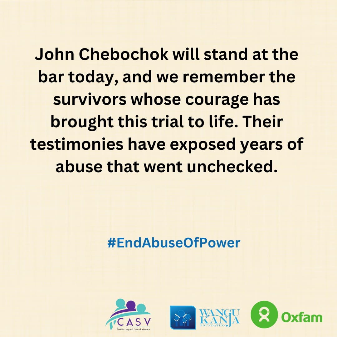 Sesyline_KE's tweet photo. As John Chebochok stands at the bar today, survivors' testimonies will expose the exploitation that occurred. Their bravery has led to this trial, and the justice system must respond with full accountability. #EndAbuseOfPower. https://t.co/nYSF3Yw65c