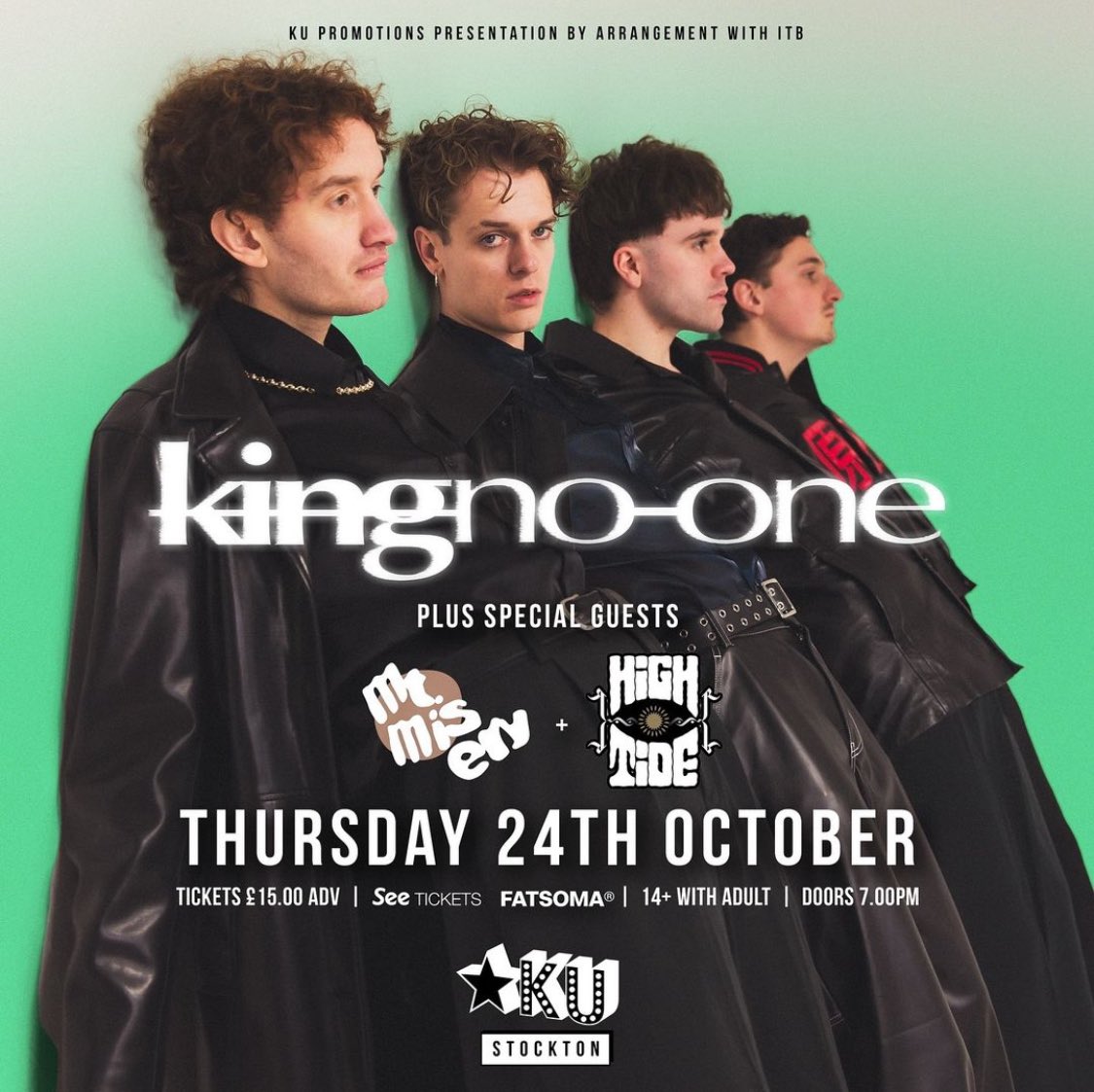 King No-One Updates (@knoupdates) on Twitter photo Today <a href="/KNOinnit/">๐ค๐ข๐ง๐ ๐ง๐จ-๐จ๐ง๐</a> are performing at <a href="/ku_stockton/">KU STOCKTON</a>!
Tickets: fatsoma.com/e/tngok0r9/kinโฆ
Doors: 7pm
Support: <a href="/mtmiseryband/">Mt. Misery</a>, <a href="/hightide_music/">hightide.official</a> Today <a href="/KNOinnit/">๐ค๐ข๐ง๐ ๐ง๐จ-๐จ๐ง๐</a> are performing at <a href="/ku_stockton/">KU STOCKTON</a>!
Tickets: fatsoma.com/e/tngok0r9/kinโฆ
Doors: 7pm
Support: <a href="/mtmiseryband/">Mt. Misery</a>, <a href="/hightide_music/">hightide.official</a>