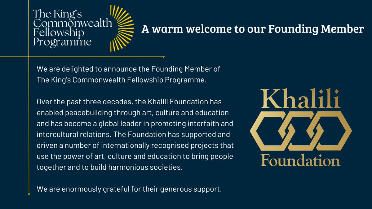 The_ACU's tweet photo. We are delighted to announce @KhaliliGlobal is the Founding Member of The King’s Commonwealth Fellowship Programme (KCFP) - a new education initiative supporting Small Island States combat climate change.

Find out more: https://t.co/rhSMzn7THV

#KCFP https://t.co/Wsm4iqSVrY