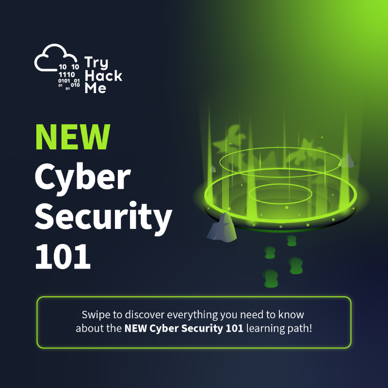tryhackme's tweet photo. Boost your chances! 🚀 Repost this in the next 24hrs with #THMCyberSecurity101 and stand a chance to win 5 extra tickets! 🎟️

Here is all you can learn in our NEW Cyber Security 101 learning path 🔐