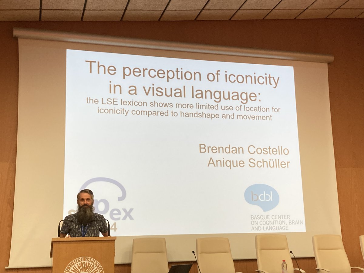 NeuroLang_BCBL's tweet photo. [5/5] Last, @BDNCostello presented the work on iconicity in Spanish Sign Language #LSE, work carried out with our colleague @anique_schuller. #SEPEX2024 https://t.co/a4pjhTC8tz