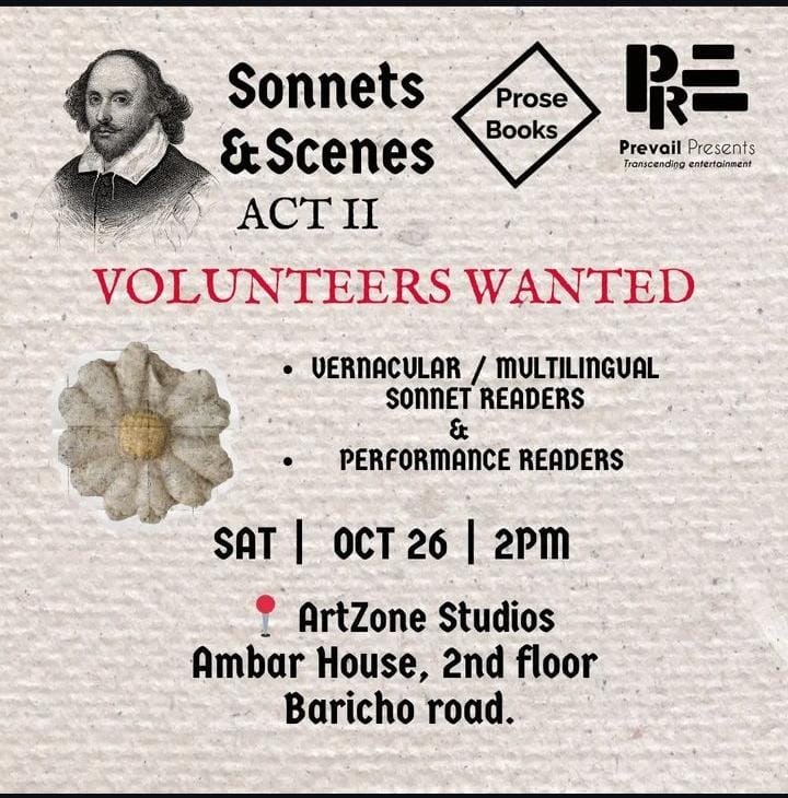 Calling all creatives! 🎭✨ Want to bring Shakespeare to life in multiple languages? Join us for Sonnets &amp; Scenes Act II! No experience needed—just passion. Auditions &amp; rehearsals on 26th Oct at 2 PM. 📍Amber House, Baricho Rd. DM to sign up! 🌍 #Shakespeare #VolunteerOpportunity