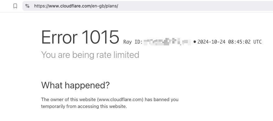 It really is punishing to be living in a third-world country. My internet traffic is automatically seen as suspicious, it seems, even though I am using one of India's biggest ISPs.

A few visits within 10 minutes to <a href="/Cloudflare/">Cloudflare</a>'s pricing page and I'm getting rate limited. 😠