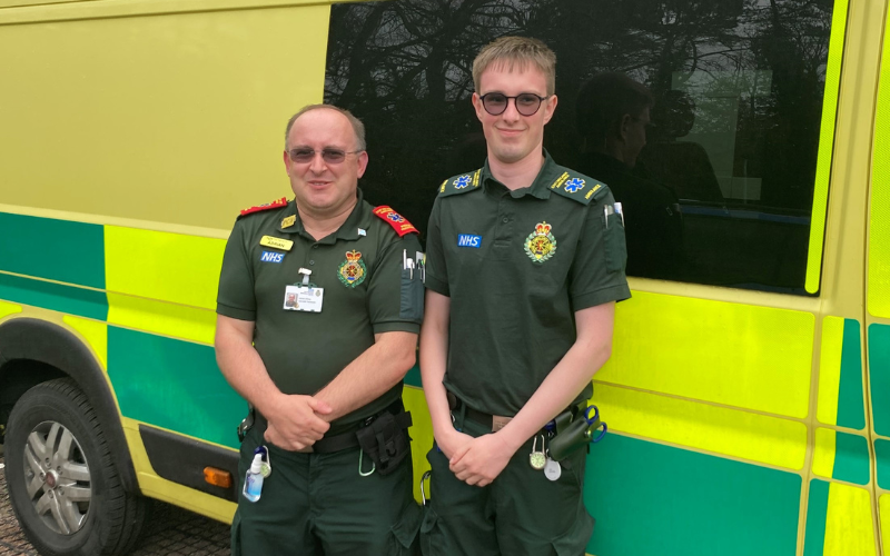 EMASNHSTrust's tweet photo. Meet Adrian and his son, Ashley. 👋

Adrian is one of our Specialist Practitioners. Ashley, an Ambulance Support Crew (ASC), followed in his dad's footsteps. 💚 

Read the full story here: https://t.co/YRMfangccL https://t.co/U4JfPBzbBf