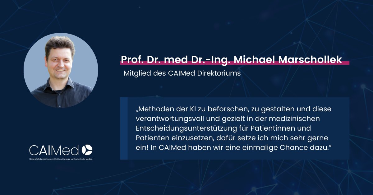 💼Prof. Dr. med. Dr.-Ing. Michael Marschollek ist Professor für Medizinische Informatik und Leiter des PLRI.

In CAIMed bringt er seine Expertise auf dem Gebiet der medizinischen Informatik in der Gruppe "Klinische Entscheidungsunterstützung" ein.

#CAIMed #KI #Medizin