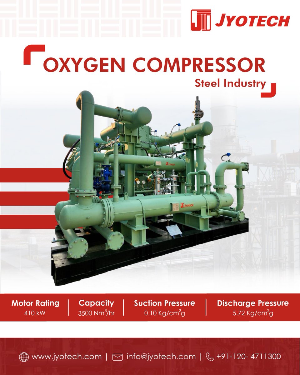 JyotechEngg's tweet image. Proud to deliver a state-of-the-art oxygen compressor to one of India’s largest gas manufacturers!
This highlights Jyotech&apos;s commitment to cutting-edge solutions, reliability and efficiency for the gas industry. 
#Jyotech #Compressor #OxygenCompressor #GasCompressor #HPCompressor
