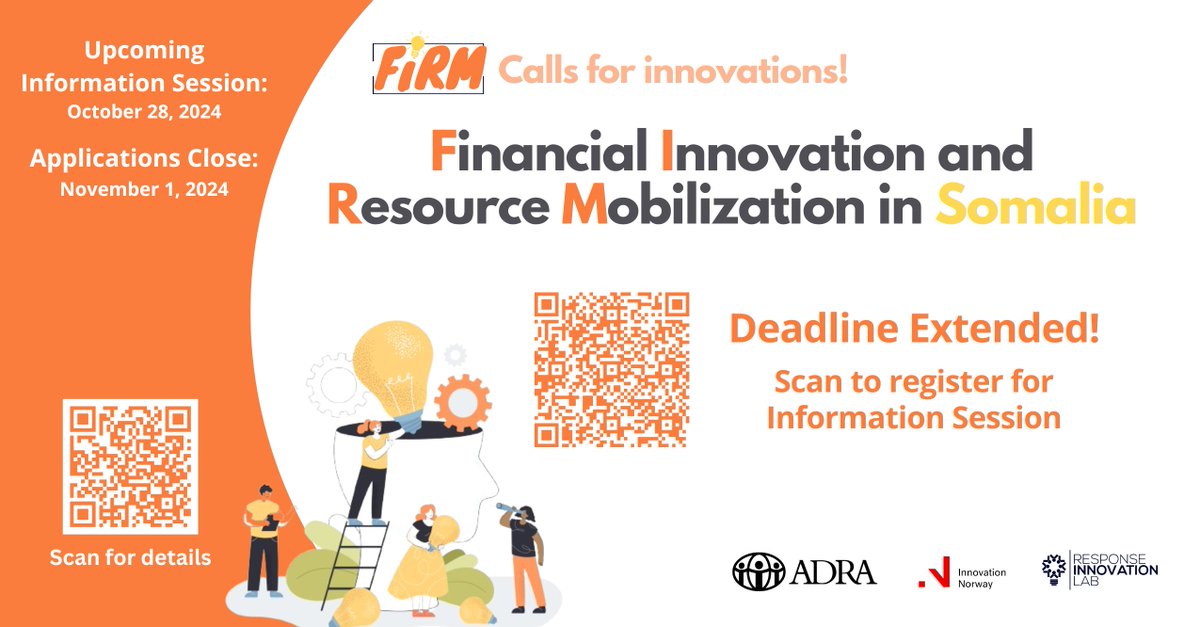 Response Innovation Labs (@r_i_labs) on Twitter photo Deadline Extended to November 1st for the FIRM Challenge!
Are you a Somalia-based, registered business tackling financial challenges faced by the vulnerable Somali communities? Join our information session on October 28 to learn more about the program! 
events.teams.microsoft.com/event/41342bac… Deadline Extended to November 1st for the FIRM Challenge!
Are you a Somalia-based, registered business tackling financial challenges faced by the vulnerable Somali communities? Join our information session on October 28 to learn more about the program! 
events.teams.microsoft.com/event/41342bac…