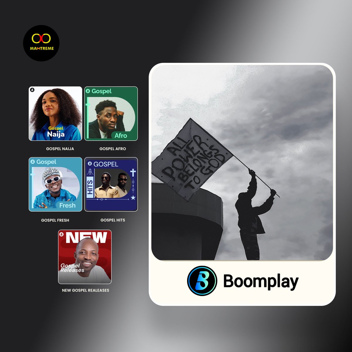MaxtremeHQ_'s tweet photo. Thank you @SpotifyAfrica, @audiomackafrica, and @BoomplayNigeria for the Editorial Playlist Support for @progressonX 

Keep streaming ‘All Power Belongs To God' on all platforms.

#MaxtremeInc #EditorialPlaylists #MaxtremeDistribution https://t.co/9IXTR4qAa9