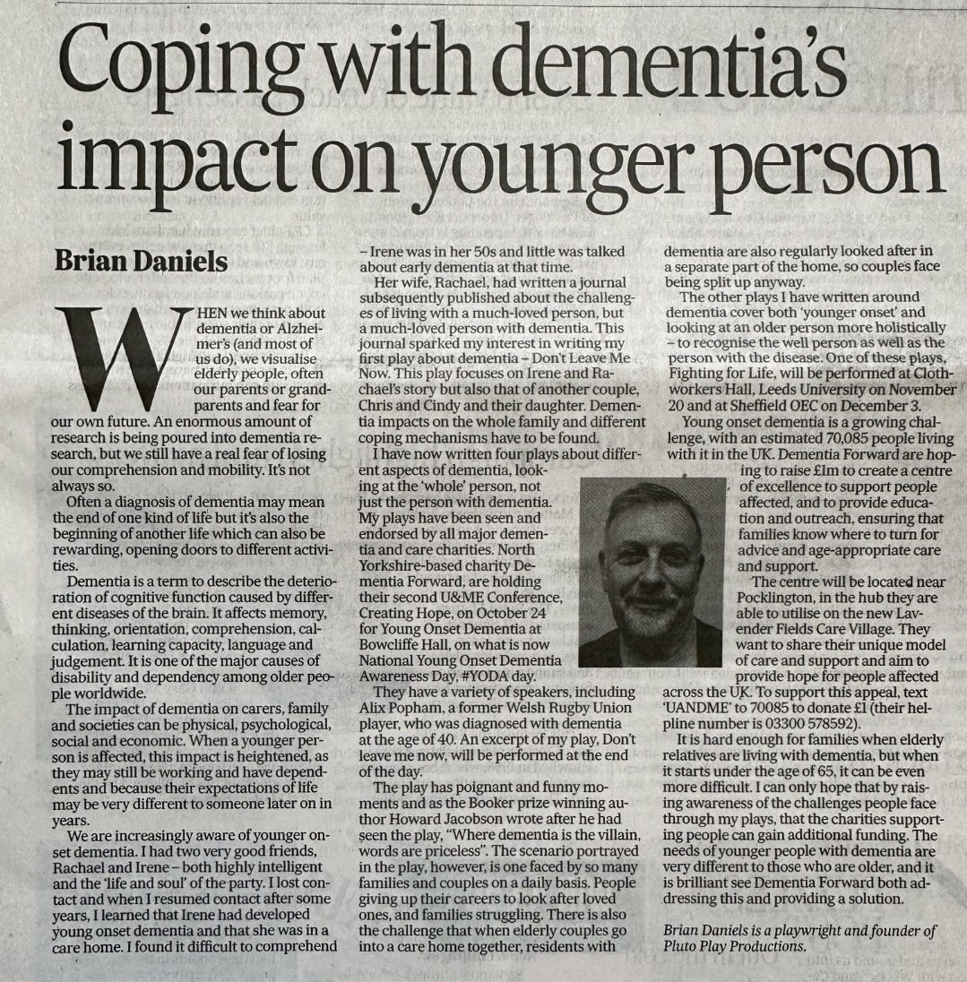 Dementia Forward (@dementiaforward) on Twitter photo Thank you <a href="/PlutoPlaysUK/">Brian Daniels/PlutoPlaysUK</a> <a href="/yorkshirepost/">The Yorkshire Post</a> <a href="/ClaireStracs/">Claire Strachan</a> for supporting us to raise awareness #yoda #youngdementia #alzchat Thank you <a href="/PlutoPlaysUK/">Brian Daniels/PlutoPlaysUK</a> <a href="/yorkshirepost/">The Yorkshire Post</a> <a href="/ClaireStracs/">Claire Strachan</a> for supporting us to raise awareness #yoda #youngdementia #alzchat