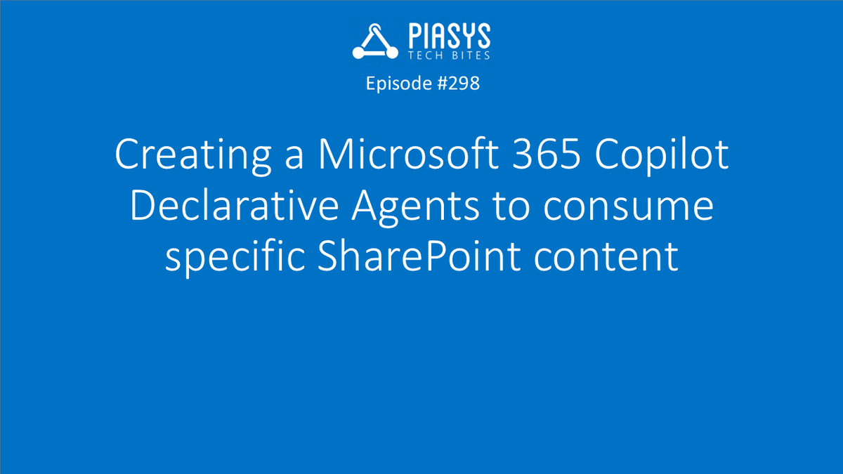 Let's see how you can create a #Microsoft365 #Copilot #DeclarativeAgent with a specific #SharePoint Online knowledge base watching this #PiaSysTechBites video youtu.be/TfJSXe_E0VM #microsoft365dev youtube.com/@PiaSysTechBit…