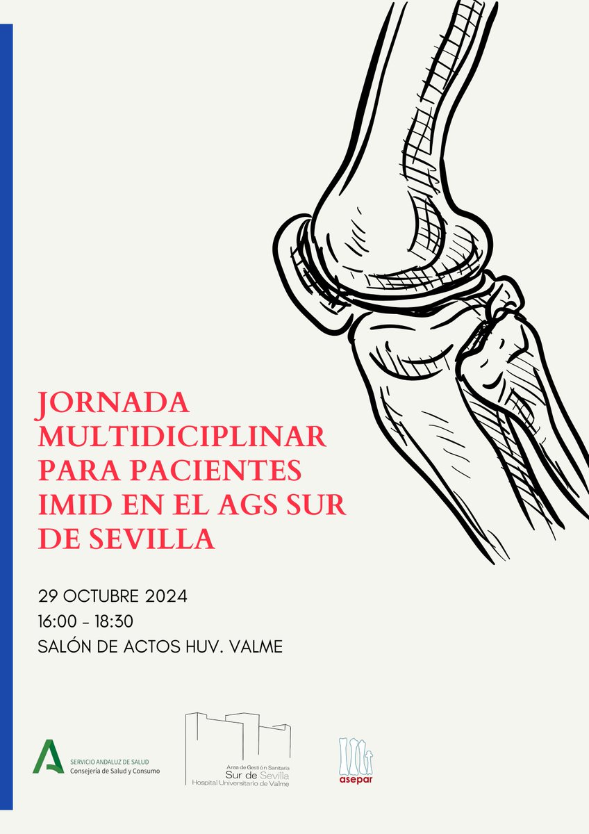 asepar (@aseparorg) on Twitter photo ⚠️ 𝗥𝗘𝗖𝗨𝗘𝗥𝗗𝗔 ⚠️
¡El próximo martes tienes una cita con <a href="/aseparorg/">asepar</a>! Celebramos en el <a href="/AGSSurSevilla/">AGS Sur de Sevilla</a> una 𝗝𝗼𝗿𝗻𝗮𝗱𝗮 𝗠𝘂𝗹𝘁𝗶𝗱𝗶𝘀𝗰𝗶𝗽𝗹𝗶𝗻𝗮𝗿 𝗽𝗮𝗿𝗮 𝗽𝗮𝗰𝗶𝗲𝗻𝘁𝗲𝘀 𝗜𝗠𝗜𝗗⬇️
📅 29 de octubre de 2024
🕐 De 16:00 a 18:30
📍 Salón de Actos <a href="/ReumaHUValme/">Reumatología HUValme</a> ⚠️ 𝗥𝗘𝗖𝗨𝗘𝗥𝗗𝗔 ⚠️
¡El próximo martes tienes una cita con <a href="/aseparorg/">asepar</a>! Celebramos en el <a href="/AGSSurSevilla/">AGS Sur de Sevilla</a> una 𝗝𝗼𝗿𝗻𝗮𝗱𝗮 𝗠𝘂𝗹𝘁𝗶𝗱𝗶𝘀𝗰𝗶𝗽𝗹𝗶𝗻𝗮𝗿 𝗽𝗮𝗿𝗮 𝗽𝗮𝗰𝗶𝗲𝗻𝘁𝗲𝘀 𝗜𝗠𝗜𝗗⬇️
📅 29 de octubre de 2024
🕐 De 16:00 a 18:30
📍 Salón de Actos <a href="/ReumaHUValme/">Reumatología HUValme</a>