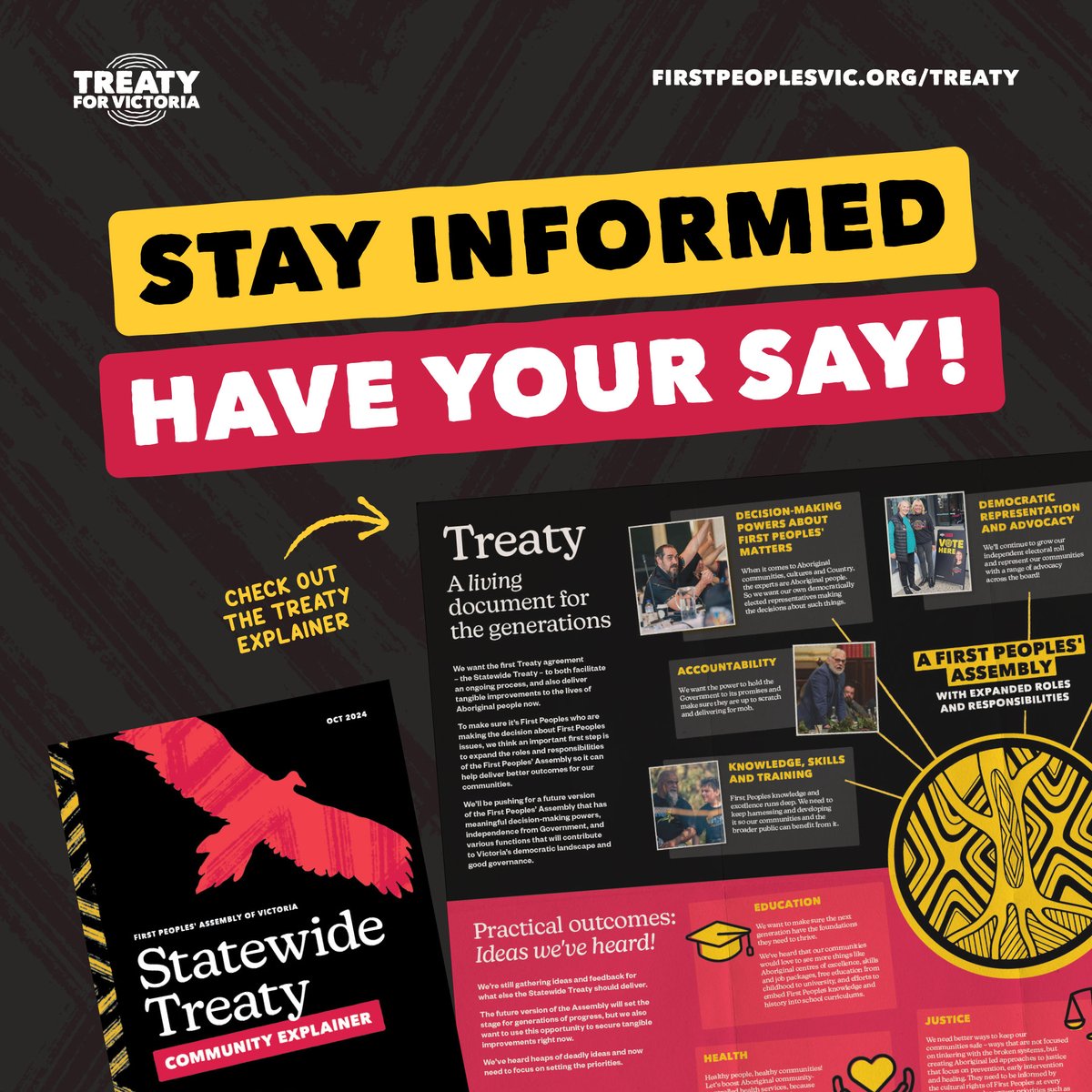 Hey mob, we’re putting together a roadmap and a list of the topics we want to let the Government know are priorities for community in the upcoming Statewide Treaty negotiations.

There's a lot to it, so, grab a cuppa and check it out via the link below:

firstpeoplesvic.org/treaty