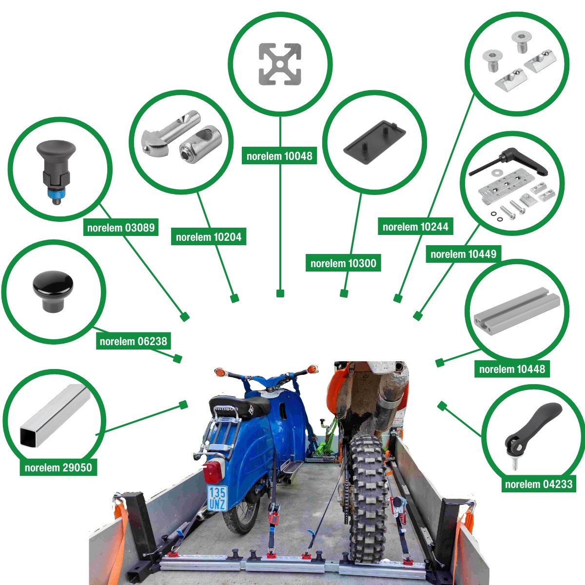🏍️ The norelem ACADEMY has once again supported a project. The result? An innovative lightweight fixation system that allows motorbikes to be lashed down safely and quickly on standard trailers! 
ow.ly/lwS450TQukq