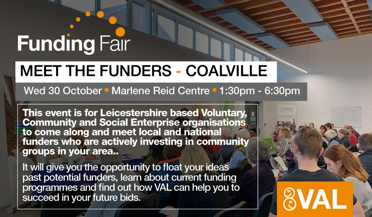 Voluntary Action LeicesterShire (VAL) (@valonline) on Twitter photo ▶️#MeetTheFunders
Struggling with a funding application?
Had an application rejected, not sure where to go next?
<a href="/HeritageFundUK/">The National Lottery Heritage Fund</a> and <a href="/stwater/">Severn Trent</a> are 2 of of our funders attending - find out more here:
valonline.org.uk/meet-the-funde…
#askVAL #Leicestershire#MeetTheFunders ▶️#MeetTheFunders
Struggling with a funding application?
Had an application rejected, not sure where to go next?
<a href="/HeritageFundUK/">The National Lottery Heritage Fund</a> and <a href="/stwater/">Severn Trent</a> are 2 of of our funders attending - find out more here:
valonline.org.uk/meet-the-funde…
#askVAL #Leicestershire#MeetTheFunders