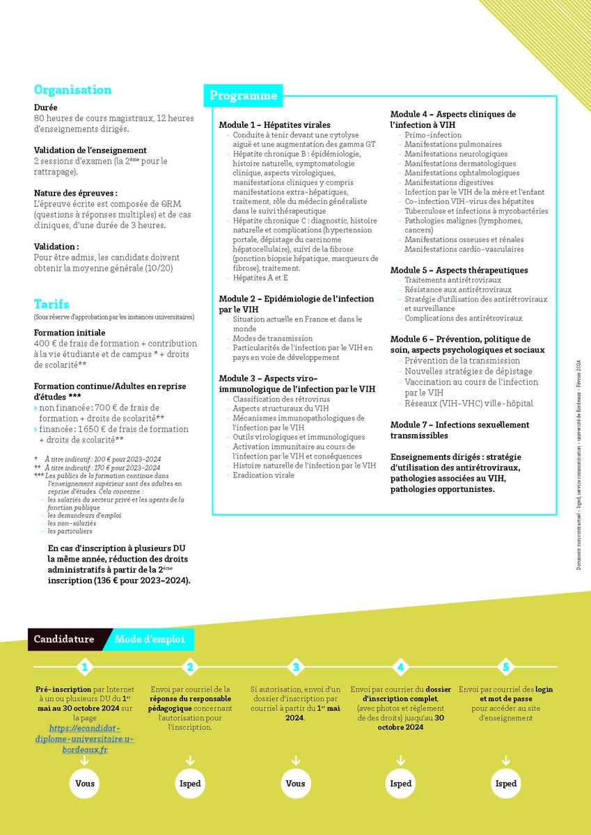 📢 Derniers jours pour candidater au DU Prise en charge du VIH, hépatites virales et IST !
🎯 Professionnels de santé, épidémiologie, prévention et aide psycho.
📅 Candidatez jusqu'au 30/10: i.mtr.cool/hydnbltzdm
👉 Infos : i.mtr.cool/yhzggolcjl
#SantéPublique #VIH #Formation