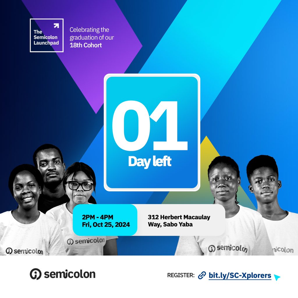 semicolonafrica's tweet image. Only ONE DAY to go!!! 💃💃💃🎉
Join us tomorrow to celebrate this group of skilled software engineers. Be a part of their success story, register to attend: bit.ly/SC-Xplorers.
#SemicolonLaunchpad #softwareengineeringtraining #semicolonafrica