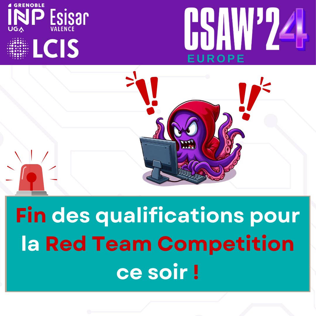 🚨 Attention à tous les compétiteurs en cybersécurité ! Aujourd'hui marque la fin des qualifications pour la Red Team Competition à destination des lycéens, c'est le dernier jour pour montrer vos super-pouvoirs💥

#CSAW_EUROPE #RedTeamCompetition #LastDayToQualify <a href="/rootme_org/">Root-Me</a>