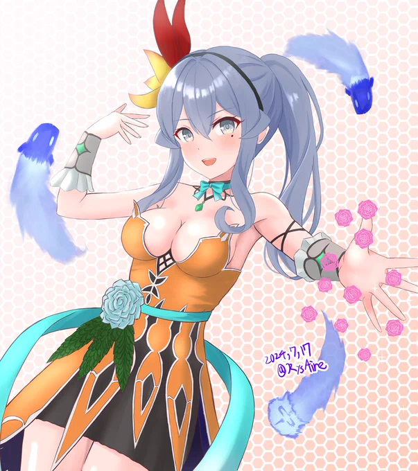 3Dで動いているの見ると、衣装の解釈大分間違ってたなと(;'∀`)時間できたらVer2描こうかね。ひとまず再掲(意味不明) 