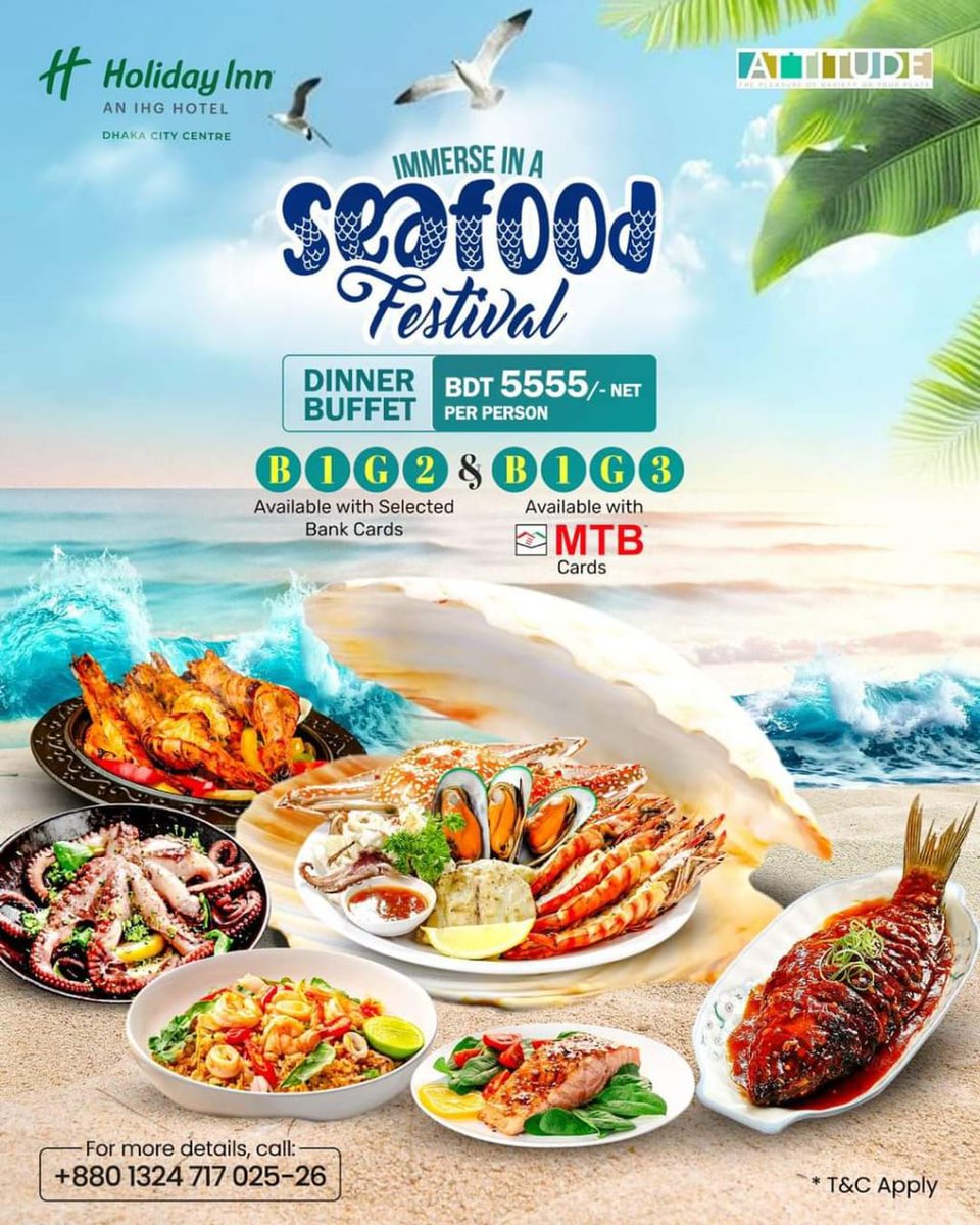 HolidayInnDhaka's tweet photo. 𝐉𝐨𝐢𝐧 𝐮𝐬 𝐟𝐨𝐫 𝐚𝐧 𝐮𝐧𝐟𝐨𝐫𝐠𝐞𝐭𝐭𝐚𝐛𝐥𝐞 𝐒𝐞𝐚𝐟𝐨𝐨𝐝 𝐅𝐞𝐬𝐭𝐢𝐯𝐚𝐥 𝐟𝐫𝐨𝐦 𝐎𝐜𝐭𝐨𝐛𝐞𝐫 𝟐𝟕𝐭𝐡 𝐭𝐨 𝟑𝟎𝐭𝐡.
#SeafoodFestival #CulinaryDelight #FoodieParadise #holidayinndhakacitycentre #ihg #ihghotels https://t.co/TKScaRDqWD