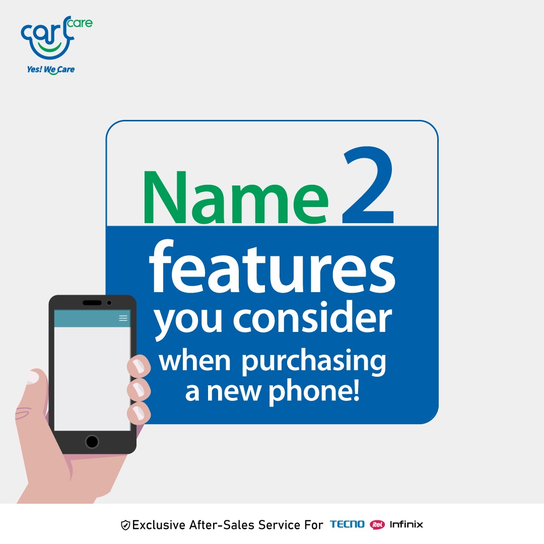 Carlcareug's tweet photo. Tell us at least 2 "features" you consider when purchasing a new phone✅

Admin: Camera &amp; Storage
You-??
#PhoneFeatures #Mobile #repair #comment https://t.co/rs3j0jjweV