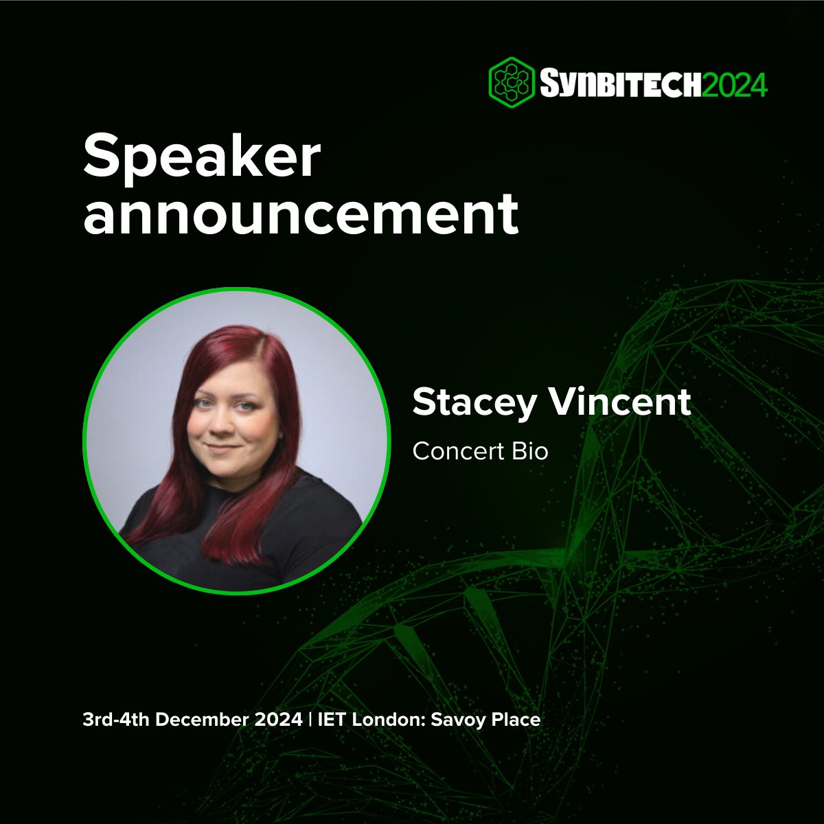 SynbiCITE's tweet image. Stacey Vincent from @concertbio will be speaking at #SynbiTECH24! Stacey is a molecular and microbiological scientist specialising in plant-microbe interactions and microbial solutions for agriculture. synbitech.com
#SynBio #SyntheticBiology